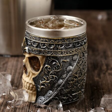 Taza de cerveza de resina de cráneo de cuerno Retro, jarra de acero inoxidable de calavera de caballero, taza de café de Halloween, taza de té Vikingo, decoración de Pub y Bar 4