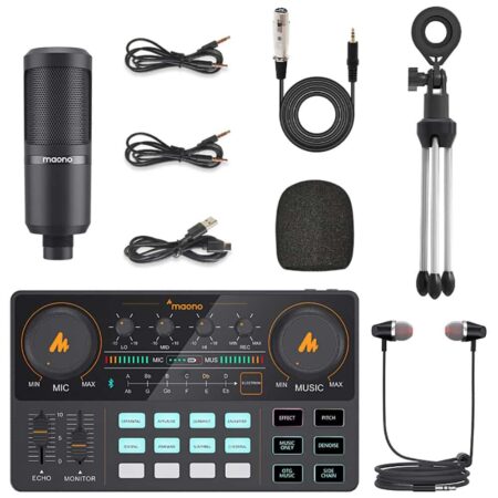 MAONO-Kit mezclador de micrófono CASTER LITE AM200-S1, interfaz de Audio con tarjeta de sonido, micrófono condensador y auriculares para teléfono y PC 6