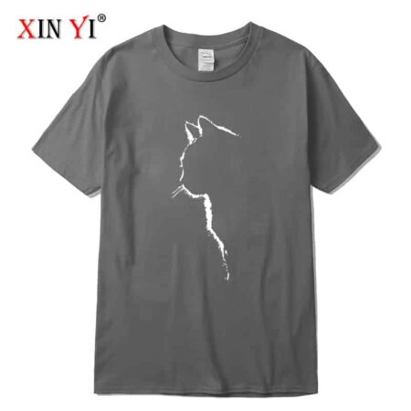 XINYI-Camiseta de manga corta para hombre, 100% algodón, de alta calidad, con estampado de gato, holgada, informal, con cuello redondo 3