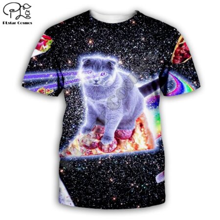 PLstar Cosmos-Camiseta con estampado 3d de Hip Hop para mujer y hombre, camiseta CRAZY CAT Pizza, ropa de calle, Tops de verano, XS-7XL 5