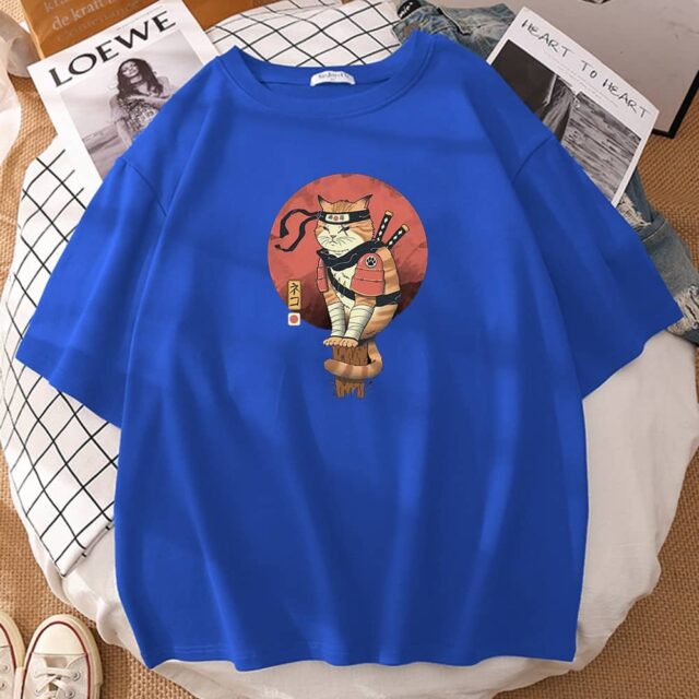 Camiseta Gato Ninja japonés color azul