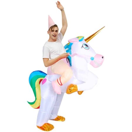 Disfraz inflable de unicornio para adulto, traje de montar a caballo para fiesta de Halloween, cosplay, Carnaval, Navidad, disfraz de Mascota 2
