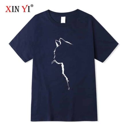 XINYI-Camiseta de manga corta para hombre, 100% algodón, de alta calidad, con estampado de gato, holgada, informal, con cuello redondo 2