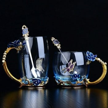 Taza de café esmaltada hecha a mano, vaso de cristal para leche, limón, flor, té, vaso de vidrio de alta calidad, regalo para pareja, para amante y boda 3