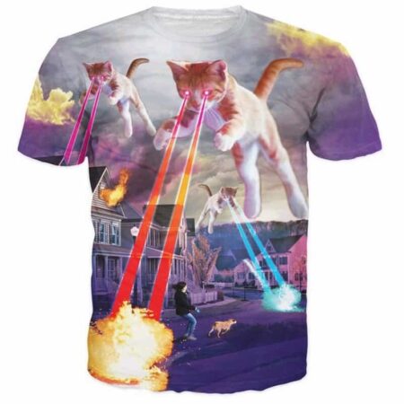 Camiseta con estampado de la invasión de gatitos para hombre y mujer, camisa de los gatitos, overlords, extending fear destruction, láser, Gato 3D, moda