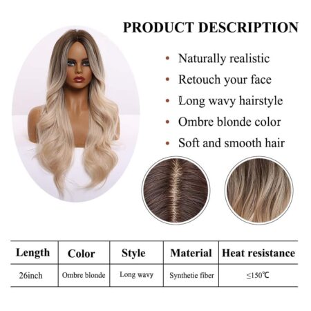 EASIHAIR-Peluca de pelo largo y ondulado para mujer, cabellera sintética resistente al calor, color marrón, rubio claro, platino, Natural, para Cosplay 3