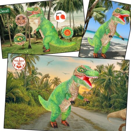 Disfraz inflable de dinosaurio verde para adultos, Disfraz de Halloween para hombre y mujer, Disfraz gigante de t-rex, 2022 4
