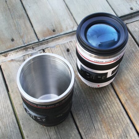 Tazas creativas de acero inoxidable con lente de cámara, taza térmica con tapa para café, té, regalos novedosos, 400ml 3