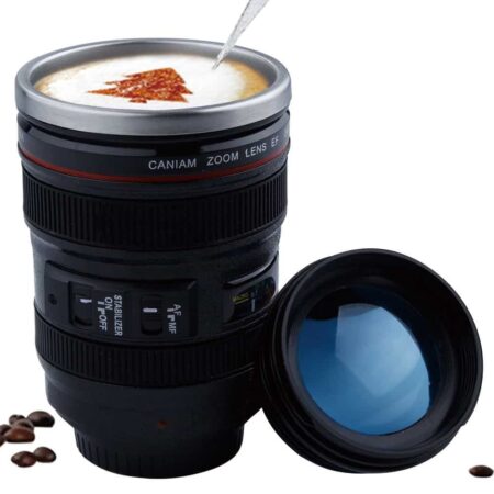 Tazas creativas de acero inoxidable con lente de cámara, taza térmica con tapa para café, té, regalos novedosos, 400ml