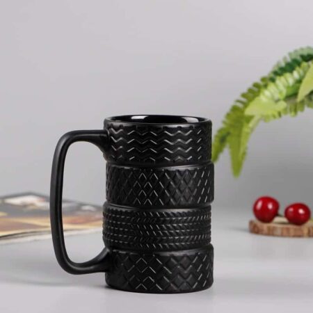 Taza de cerámica de neumático creativo, vaso de porcelana de gran capacidad, café, leche, té, tazas negras, regalos novedosos, 350ml 2