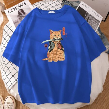 Camiseta con estampado de gato Ninja japonés para hombre, camisetas de manga corta de verano, camisetas Vintage de moda, ropa de calle Punk 2