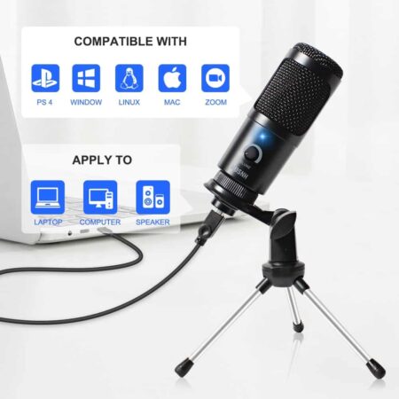 Micrófono USB de condensador D80, dispositivo de grabación con soporte y anillo de luz para PC, Karaoke, Streaming, Podcasting, Youtube 5