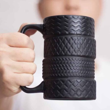Taza de cerámica de neumático creativo, vaso de porcelana de gran capacidad, café, leche, té, tazas negras, regalos novedosos, 350ml