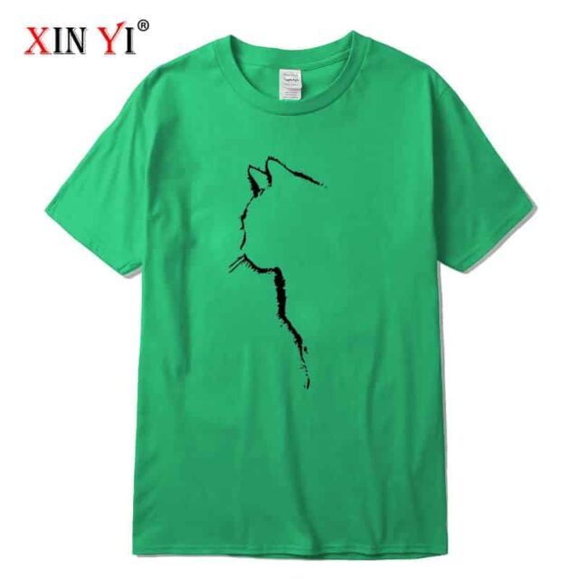 XINYI-Camiseta de manga corta para hombre, 100% algodón, de alta calidad, con estampado de gato, holgada, informal, con cuello redondo