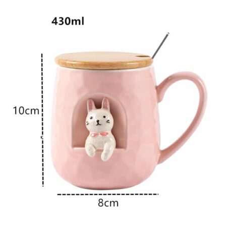 Taza de cerámica con tapa y cuchara para alivio de animales, taza con mango para café, leche y té, regalos novedosos, 430ml 6