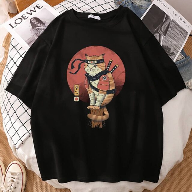 Camiseta Gato Ninja japonés color negro