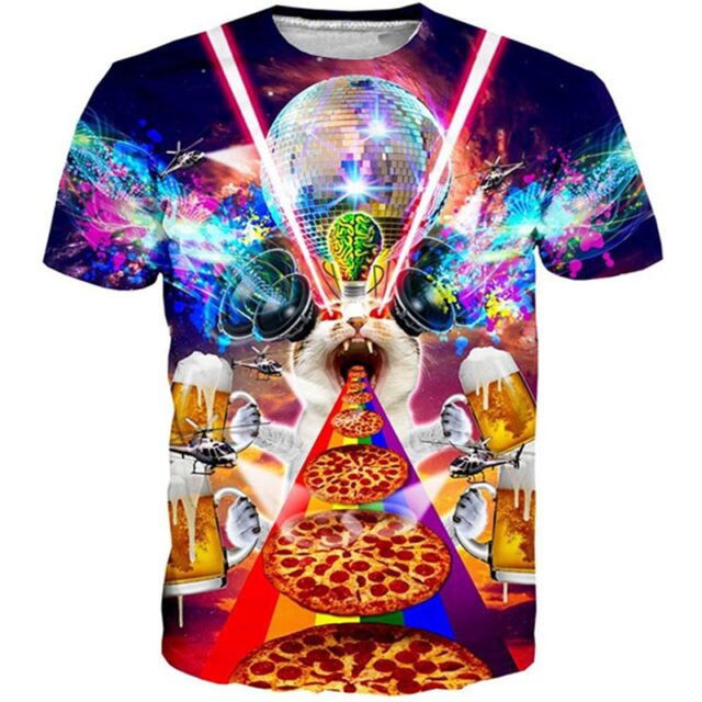 PLstar Cosmos-Camiseta con estampado 3d de Hip Hop para mujer y hombre, camiseta CRAZY CAT Pizza, ropa de calle, Tops de verano, XS-7XL