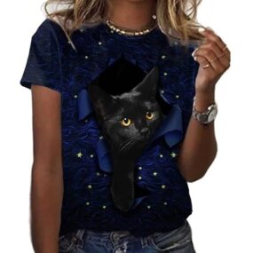 Camiseta con estampado 3D De gato del bosque para Mujer, remera De cuello redondo para Mujer, abrigo divertido, jersey De estilo Retro, Camisetas De Mujer