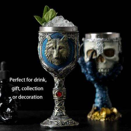 Copa de resina de acero inoxidable con diseño de Calavera, vasos de cóctel góticos de estilo Retro, Con garra, de Lobo, para Bar y fiesta 3