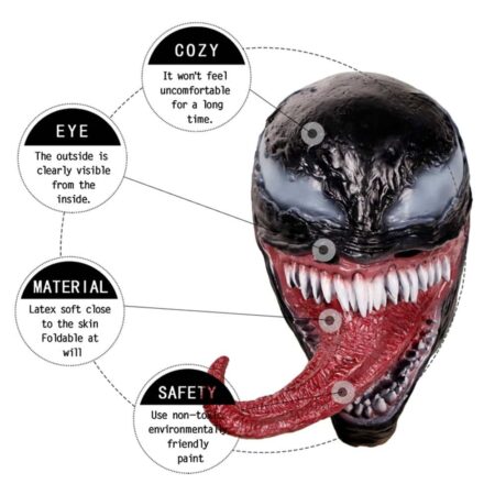 Máscara de Cosplay de superhéroe para Halloween, Cosplay de Cosmask Venom con lengua larga, látex, Horror 6