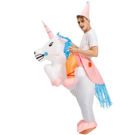 Disfraz inflable de unicornio para adulto, traje de montar a caballo para fiesta de Halloween, cosplay, Carnaval, Navidad, disfraz de Mascota 5