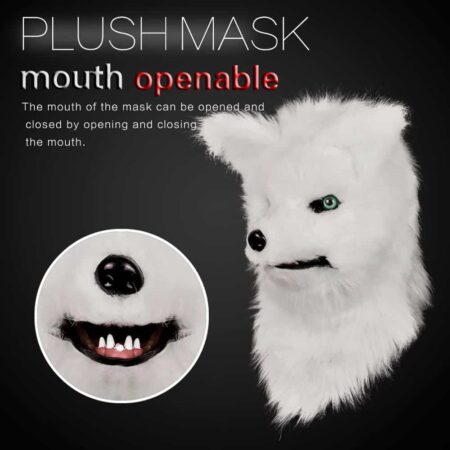 Máscara de cabeza de zorro con boca movible Cosmask, Animal, Panda, Tigre, Husky, orangután de piel Artificial para fiesta de disfraces de Halloween 6