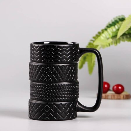 Taza de cerámica de neumático creativo, vaso de porcelana de gran capacidad, café, leche, té, tazas negras, regalos novedosos, 350ml 5