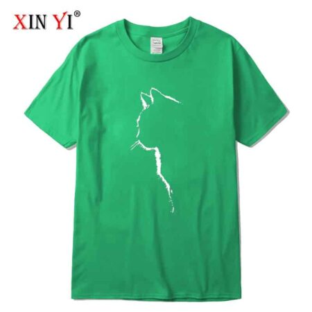 XINYI-Camiseta de manga corta para hombre, 100% algodón, de alta calidad, con estampado de gato, holgada, informal, con cuello redondo 4