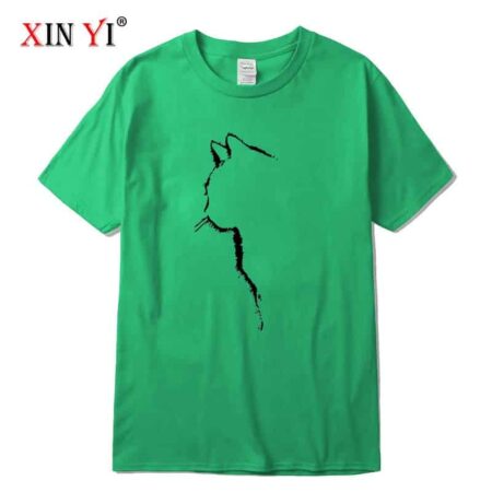 XINYI-Camiseta de manga corta para hombre, 100% algodón, de alta calidad, con estampado de gato, holgada, informal, con cuello redondo 6