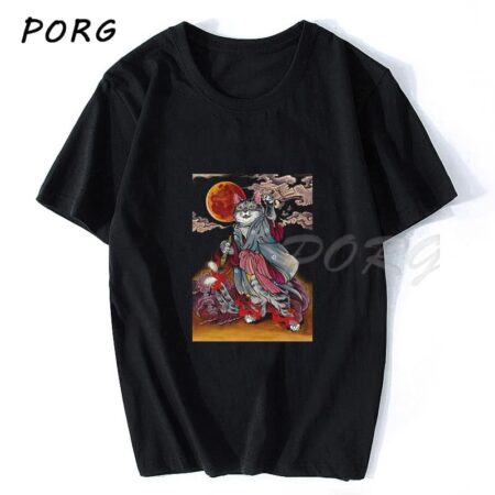 Camiseta de Neko Ramen de anime para hombre, camisa con diseño de gato japonés, clásica, de algodón, alta calidad, ropa de calle estilo Harajuku 3