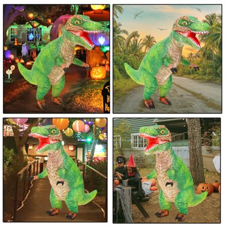 Disfraz inflable de dinosaurio verde para adultos, Disfraz de Halloween para hombre y mujer, Disfraz gigante de t-rex, 2022 3