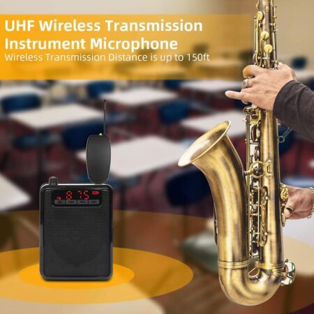 Micrófono inalámbrico UHF para saxofón, sistema de micrófono con Clip para instrumentos musicales, trompeta, tubo de clarinete, flauta de Tuba 4
