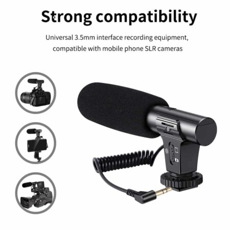 MAMEN-Micrófono de grabación de enchufe de Audio de 3,5mm con Cable de resorte, modo de interruptor de una tecla para teléfono móvil, cámara, grabación de vídeo Universal 2