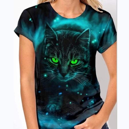 Camiseta con estampado 3D De gato del bosque para Mujer, remera De cuello redondo para Mujer, abrigo divertido, jersey De estilo Retro, Camisetas De Mujer 2