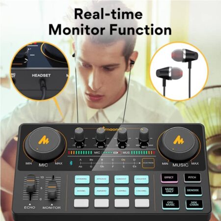 MAONO-Kit mezclador de micrófono CASTER LITE AM200-S1, interfaz de Audio con tarjeta de sonido, micrófono condensador y auriculares para teléfono y PC 4