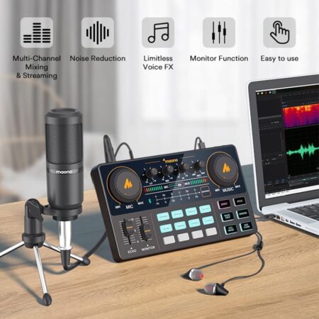 MAONO-Kit mezclador de micrófono CASTER LITE AM200-S1, interfaz de Audio con tarjeta de sonido, micrófono condensador y auriculares para teléfono y PC 2