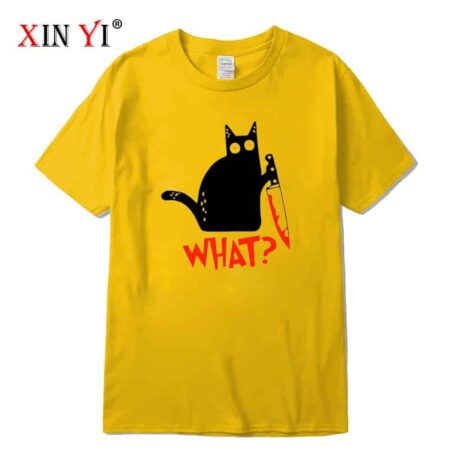 XIN YI-Camiseta de alta calidad para hombre, camisa 100% de algodón con estampado de gato y cuchillo, informal, holgada, con cuello redondo, tops 6