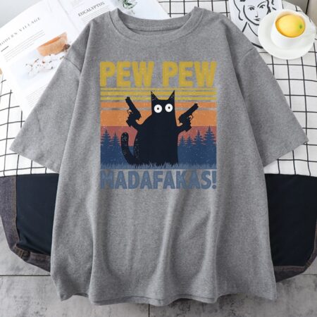 Camiseta Pew Madafakas para hombre, camisa con estampado de gatos negros, de gran tamaño, a la moda, Tops informales de manga corta 4