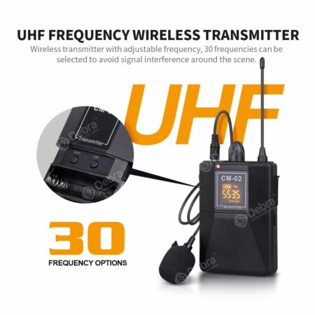 Debra Audio-micrófono Lavalier Inalámbrico UHF, 30 canales seleccionables, rango de 50m, para cámara DSLR, entrevista, grabación en vivo 3