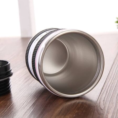 Tazas creativas de acero inoxidable con lente de cámara, taza térmica con tapa para café, té, regalos novedosos, 400ml 4