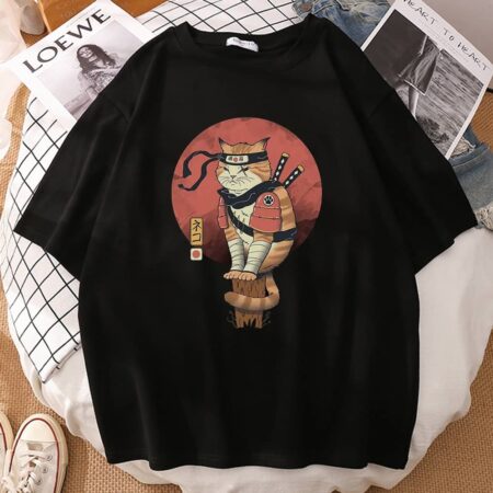 Camiseta con estampado de gato Ninja japonés para hombre, camisetas de manga corta de verano, camisetas Vintage de moda, ropa de calle Punk