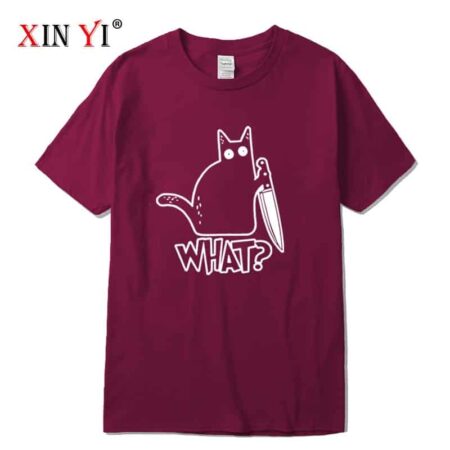 XIN YI-Camiseta de alta calidad para hombre, camisa 100% de algodón con estampado de gato y cuchillo, informal, holgada, con cuello redondo, tops 3