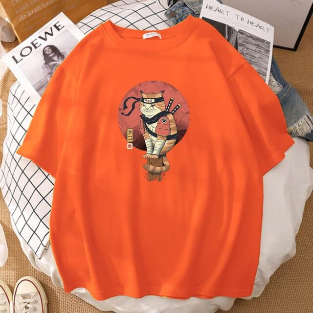 Camiseta Gato Ninja japonés de color naranja