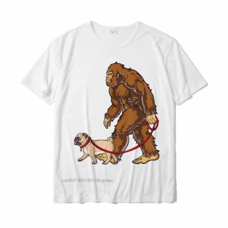 Camiseta Bigfoot para hombres y mujeres, Camisa de algodón Normal con diseño de Pug y perro que camina, de verano 4