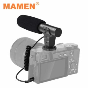 MAMEN-Micrófono de grabación de enchufe de Audio de 3,5mm con Cable de resorte, modo de interruptor de una tecla para teléfono móvil, cámara, grabación de vídeo Universal