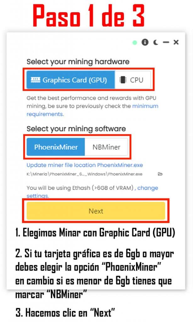 Minar Shiba Inu y BabyDoge desde el ordenador o móvil 2025 4 configurar nuestro primer minero de GPU en unmineable paso 1 de 3