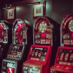gray-and-red arcade machines