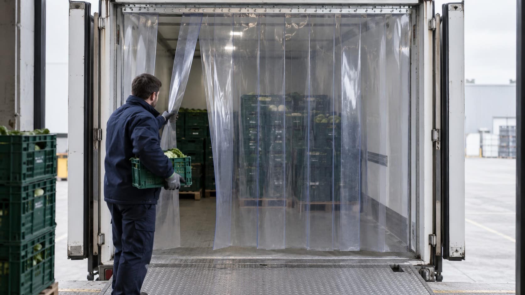 Cortinas de lamas PVC: 5 curiosidades sobre las que posiblemente desconozcas 1 Cortina de lamas de PVC transparente en la entrada de una cámara frigorífica